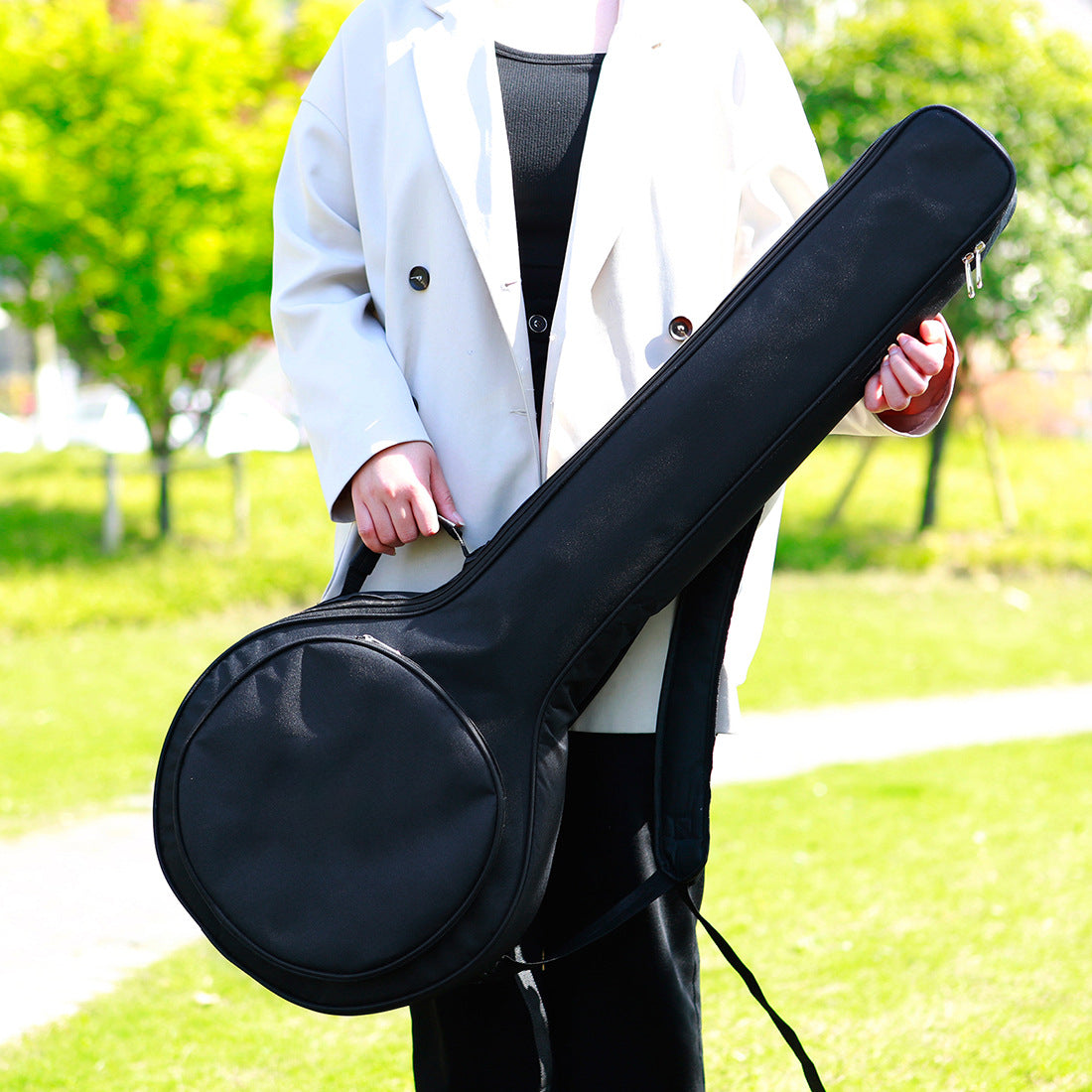 5-String Banjo Case – Waterproof Oxford Fabric, Dual Metal Zippers & Reinforced Padding (Black)