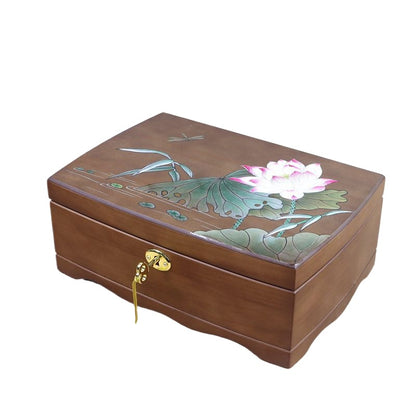 Solid Wood Lockable European Jewelry Box - Vintage Decorative Storage Case