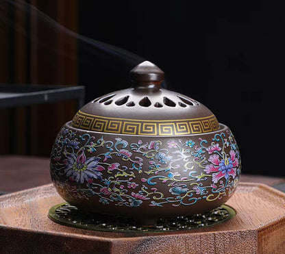 Enamel Lotus Dish Ceramic Incense Burner for Home Decoration and Aromatherapy
