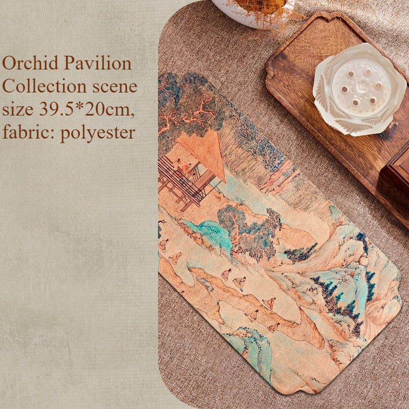 Chinese Style Incense Mat - Cotton Linen Tea Table Mat with Anti-Slip Backing