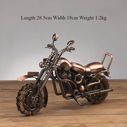 Retro Metal Motorcycle Figurine – Electroplated Iron Sculpture for Desktop & Living Room