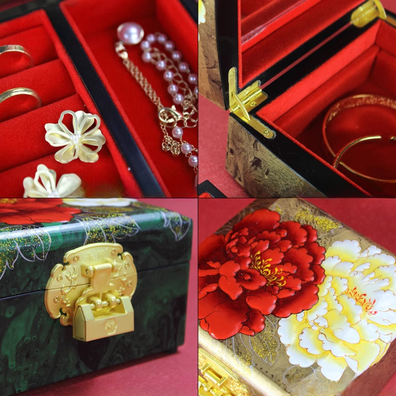 Jewelry Box Handmade Retro Lock Large Capacity Storage Box China Intangible Cultural Heritage Jewelry Box