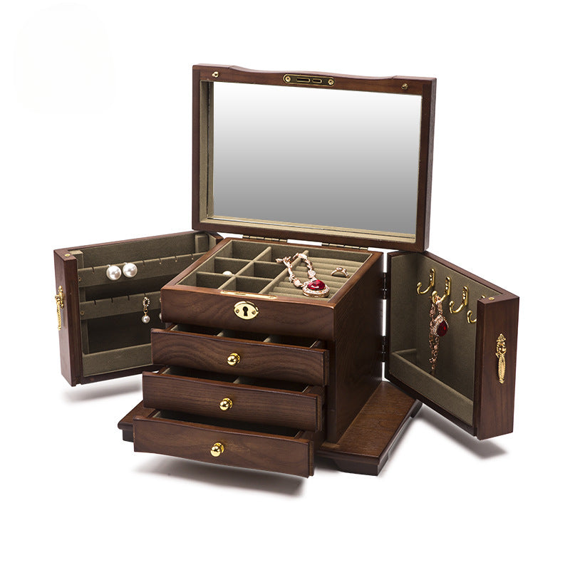 Luxury Wooden Jewelry Box with Lock - Antique European Jewelry Storage Case