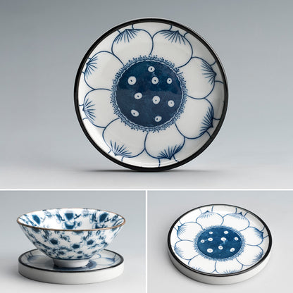 Blue and White Porcelain Coaster - Ceramic Tea Cup Mat for Hot Drinks (8.5cm Diameter)