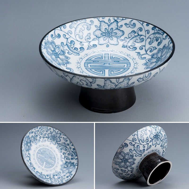 Blue & White Ceramic Fruit Plate - Japanese Style Raised Serving Dish (16.5x7.5cm, 7 Designs)