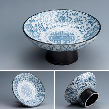 Blue & White Ceramic Fruit Plate - Japanese Style Raised Serving Dish (16.5x7.5cm, 7 Designs)