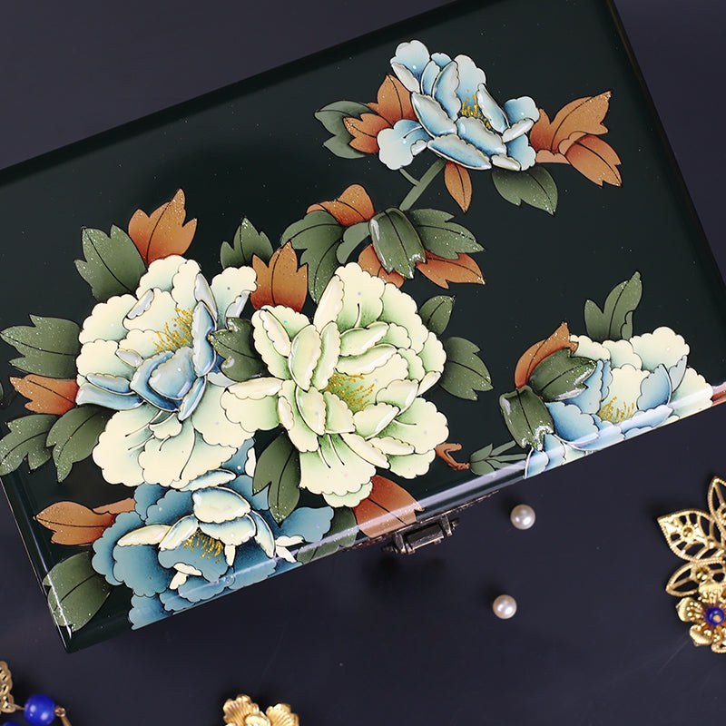 Vintage Hand-painted Chinese Intangible Cultural Heritage Jewelry Storage Box, Classical Traditional Lacquerware Jewelry Jewelry Box, Gift for Mother and Elders