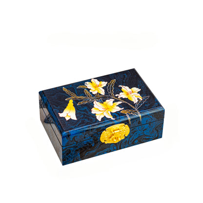 Artisan Lacquer Jewelry Box - Handcrafted Chinese Heritage Piece in Solid Wood, Vintage Floral Storage Case