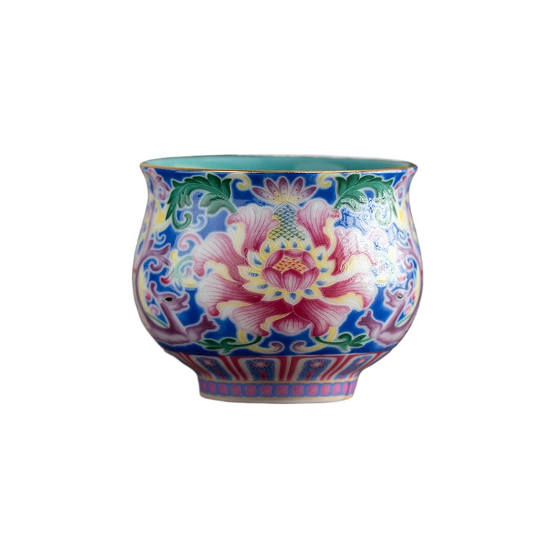 Peony Enamel Glazed Tea Master Cup - Handcrafted Retro Porcelain Tea Cup (90ml Capacity)