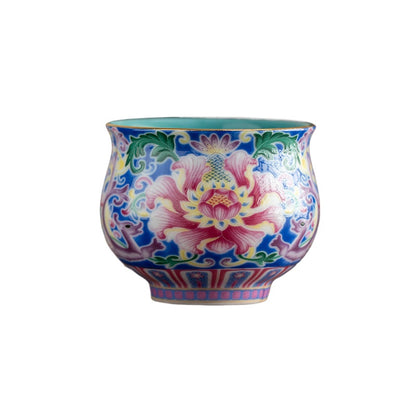 Peony Enamel Glazed Tea Master Cup - Handcrafted Retro Porcelain Tea Cup (90ml Capacity)