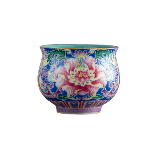 Peony Enamel Glazed Tea Master Cup - Handcrafted Retro Porcelain Tea Cup (90ml Capacity)