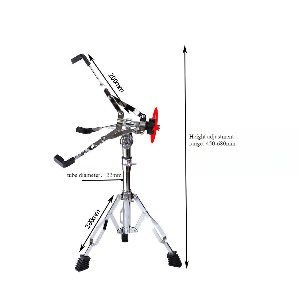 Adjustable Snare Drum Stand - Heavy-Duty Iron Drum Holder with Non-Slip Rubber Grips (450-680mm Height, 38x20x28mm Base)