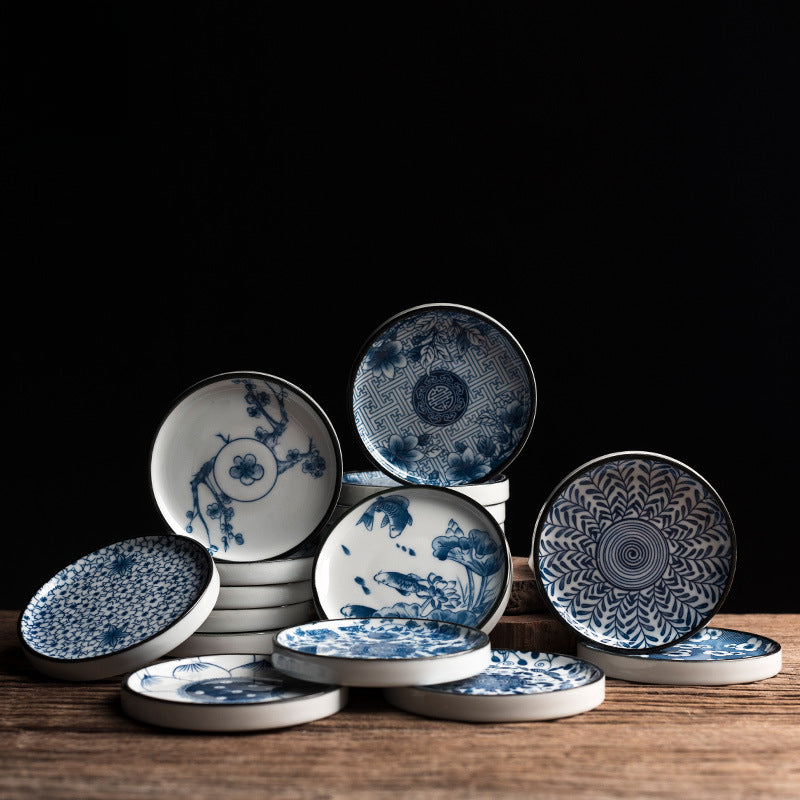 Blue and White Porcelain Coaster - Ceramic Tea Cup Mat for Hot Drinks (8.5cm Diameter)