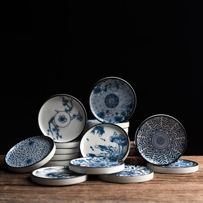 Blue and White Porcelain Coaster - Ceramic Tea Cup Mat for Hot Drinks (8.5cm Diameter)