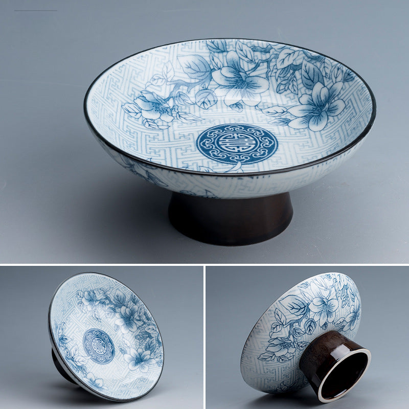 Blue & White Ceramic Fruit Plate - Japanese Style Raised Serving Dish (16.5x7.5cm, 7 Designs)