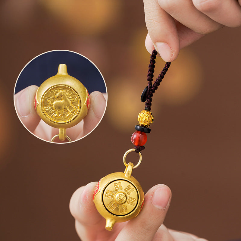 Unique Rotating Zodiac alloy Teapot Keychain with Lucky Geometric Pendant, Carry Your Fortune with You