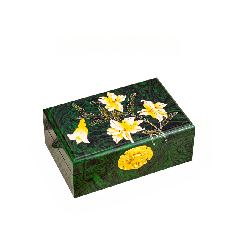 Artisan Lacquer Jewelry Box - Handcrafted Chinese Heritage Piece in Solid Wood, Vintage Floral Storage Case
