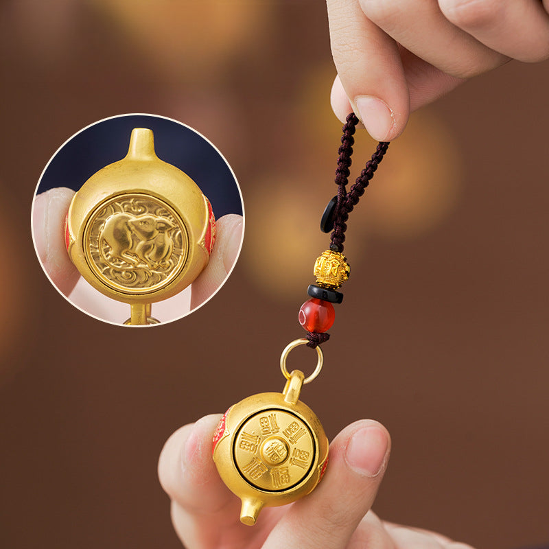 Unique Rotating Zodiac alloy Teapot Keychain with Lucky Geometric Pendant, Carry Your Fortune with You