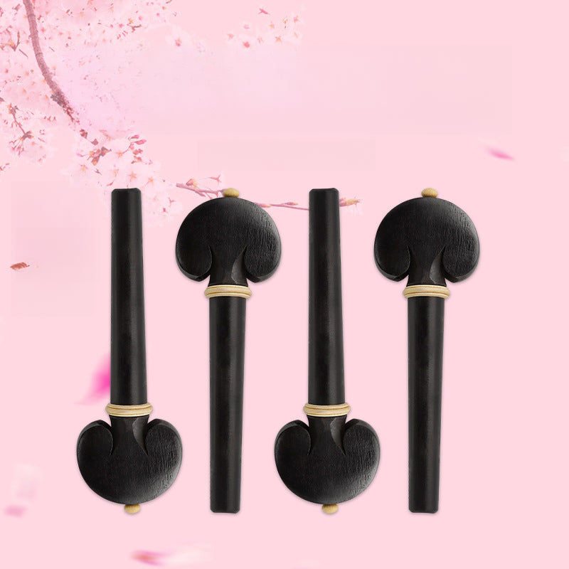 Premium Ebony Cello Pegs Set with Carved Floral Inlay – 4-Piece Handcrafted Tuning Pegs (Black) – Luxury Instrument Accessories