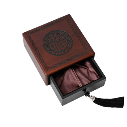 Oak Wood Jewelry Box for Bracelets - Laser Engraved "Fu" Character with Soft Inner Pouch (11.4x11.4x4.9cm, Velvet Lined)
