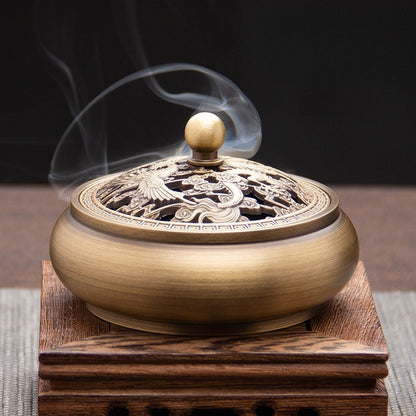 Antique Style Brass Incense Burner for Home - Engraved Incense Ceremony Accessory for Seal or Coil Incense