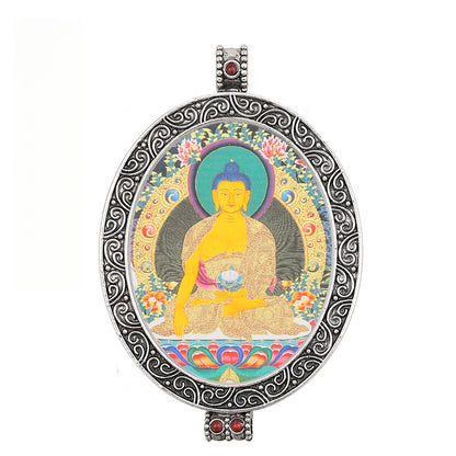 Thangka Pendant - Oval Design with Openable Micro Thangka Box