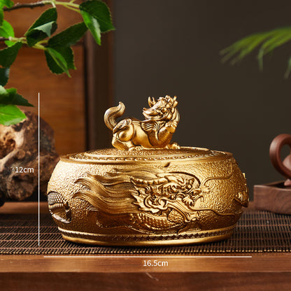 Creative Embossed Ashtray – Zen Design with Lid for Living Room & Tea Table