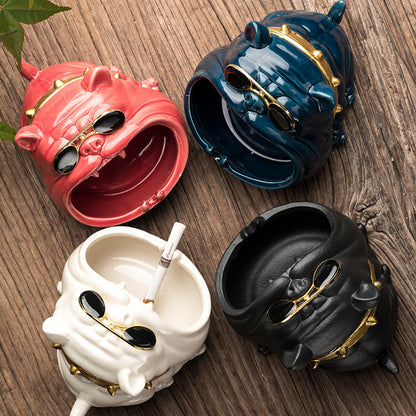 Cartoon Dog Ashtray - Ceramic Windproof Ash Holder with Storage (14.5x11.5x9.5cm)