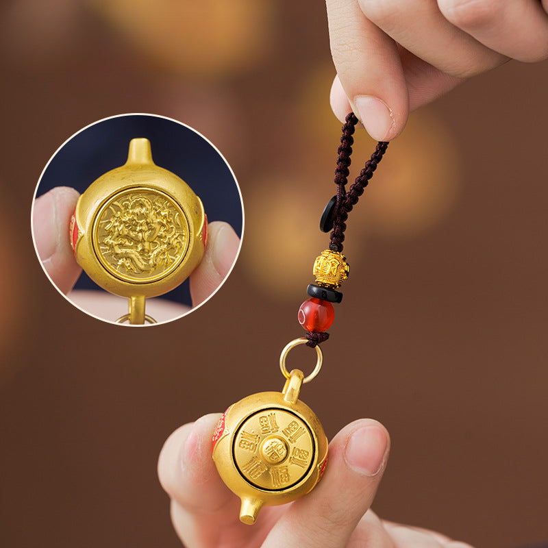 Unique Rotating Zodiac alloy Teapot Keychain with Lucky Geometric Pendant, Carry Your Fortune with You
