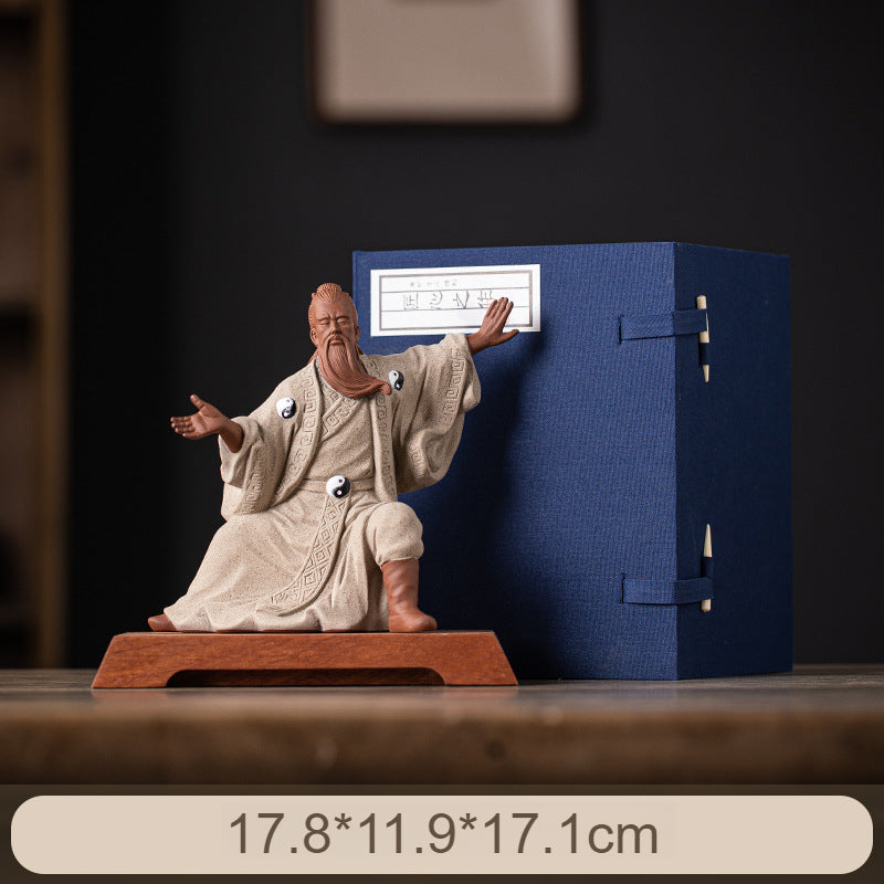 Ceramic Zhang Sanfeng Statue - Taoist Master Figurine with Horsetail Whisk, Kung Fu & Tai Chi Decor