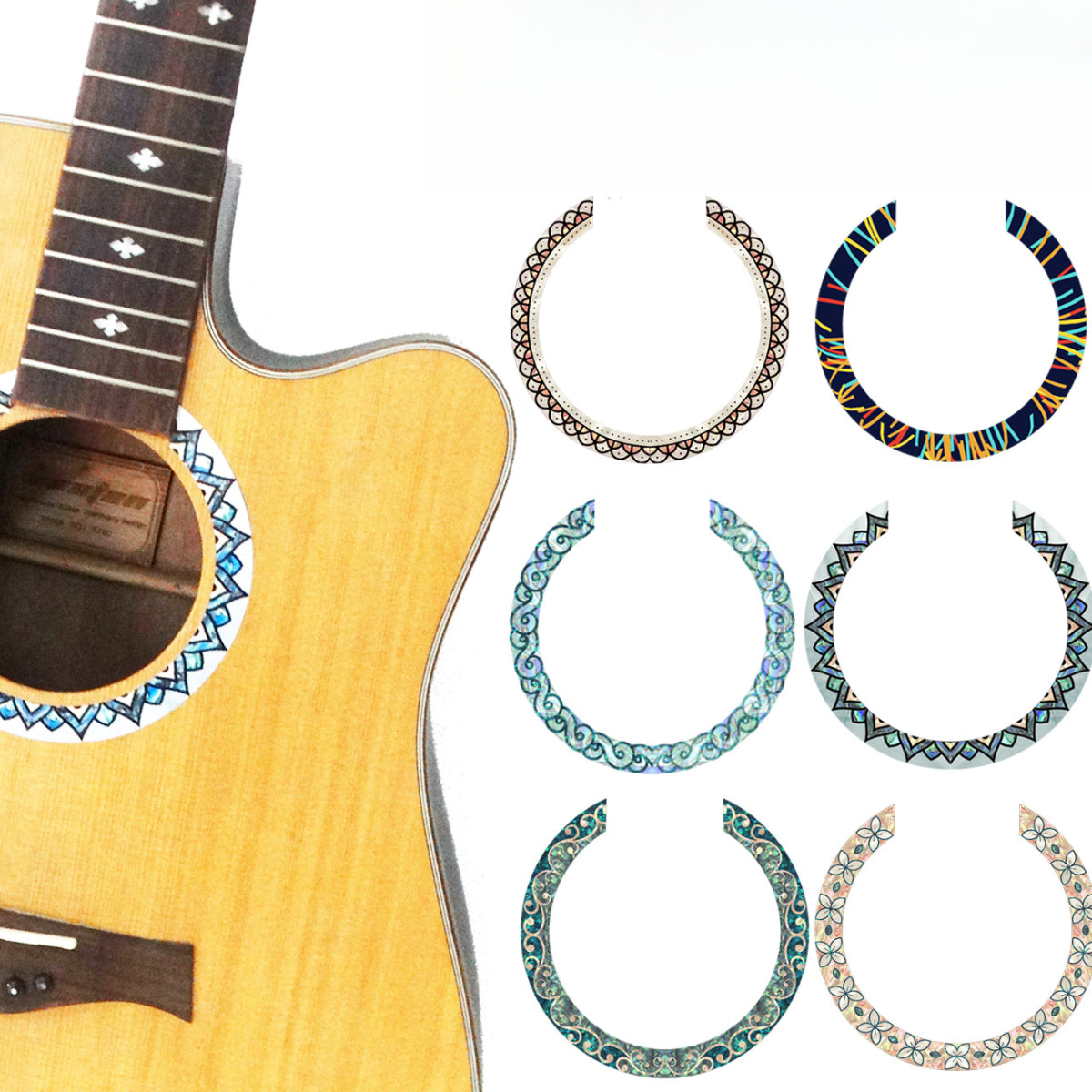 Decorate Your Acoustic Guitar with Trendy Soundhole Stickers and Floral Hole Ring Decals