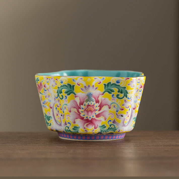 Enamel Glazed Tea Master Cup Set - Handcrafted Gongfu Tea Ceremony Cups with Gift Box (Sunflower & Round Rim Styles)
