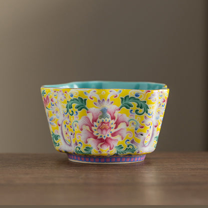 Enamel Glazed Tea Master Cup Set - Handcrafted Gongfu Tea Ceremony Cups with Gift Box (Sunflower & Round Rim Styles)