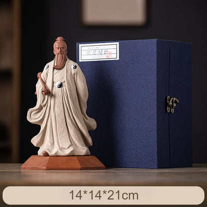 Ceramic Zhang Sanfeng Statue - Taoist Master Figurine with Horsetail Whisk, Kung Fu & Tai Chi Decor