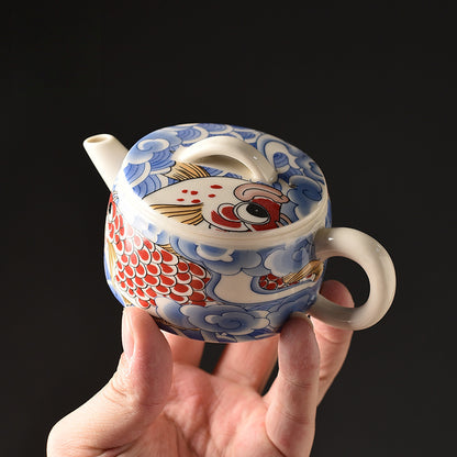 Blue & White Dragon Gate Hanwa Teapot - Ceramic Gongfu Teapot with Koi Fish Design (150ml/200ml Options)