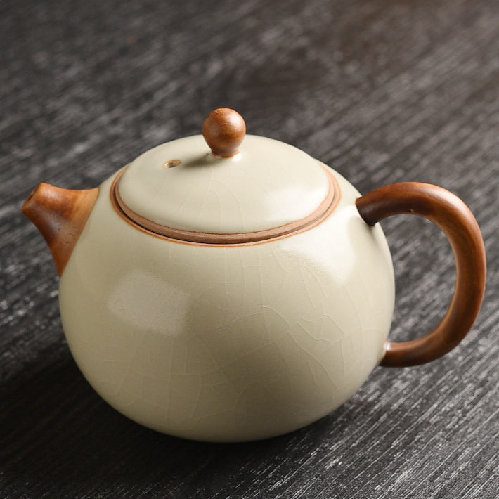 Beige Ru Kiln Tea Set - 3-Piece Gongfu Ceramic Set with Teapot & Cups (Tea Tray Included)