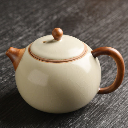Beige Ru Kiln Tea Set - 3-Piece Gongfu Ceramic Set with Teapot & Cups (Tea Tray Included)