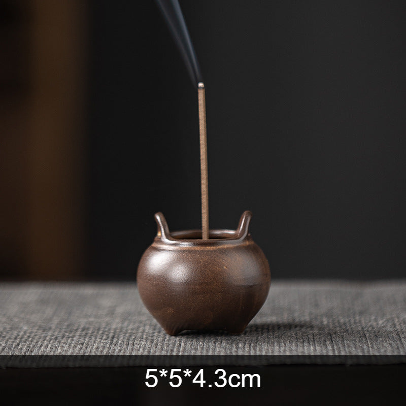 Mini Ceramic Tripod Incense Burner - Compact Zen Incense Holder for Tea Table (5x5x4.3cm, 9-Hole Design)