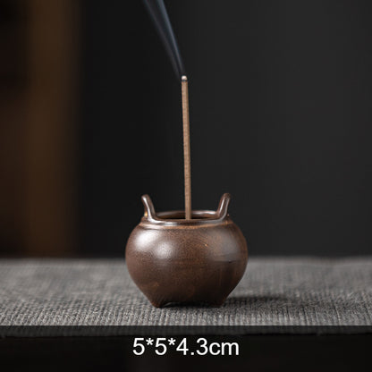 Mini Ceramic Tripod Incense Burner - Compact Zen Incense Holder for Tea Table (5x5x4.3cm, 9-Hole Design)