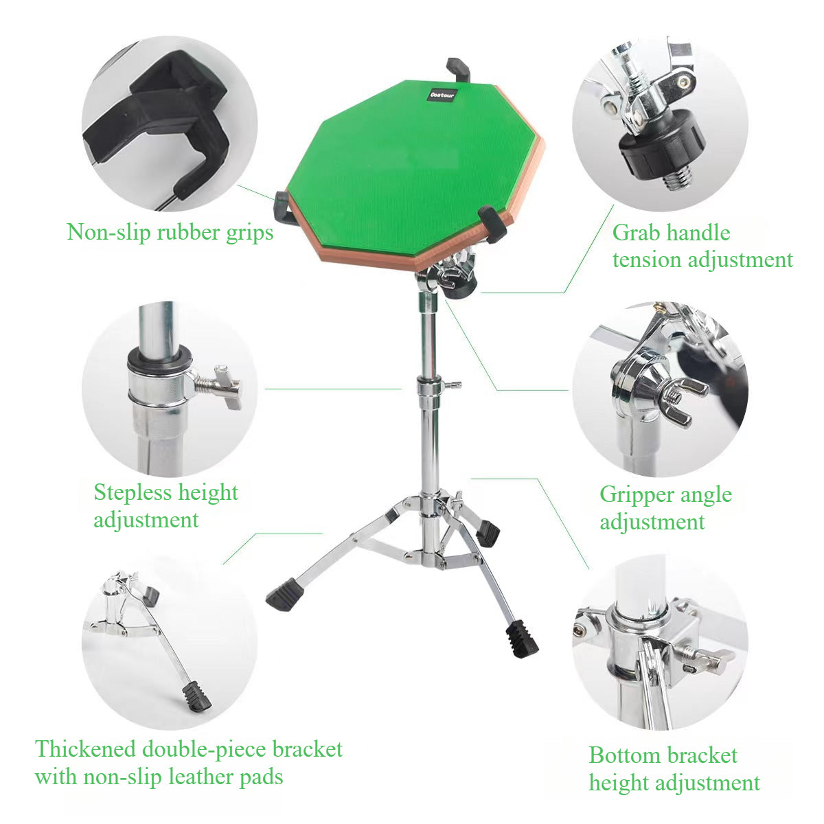 Adjustable Snare Drum Stand - Heavy-Duty Iron Drum Holder with Non-Slip Rubber Grips (450-680mm Height, 38x20x28mm Base)
