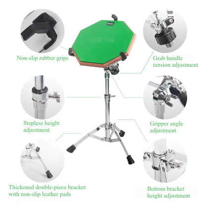 Adjustable Snare Drum Stand - Heavy-Duty Iron Drum Holder with Non-Slip Rubber Grips (450-680mm Height, 38x20x28mm Base)