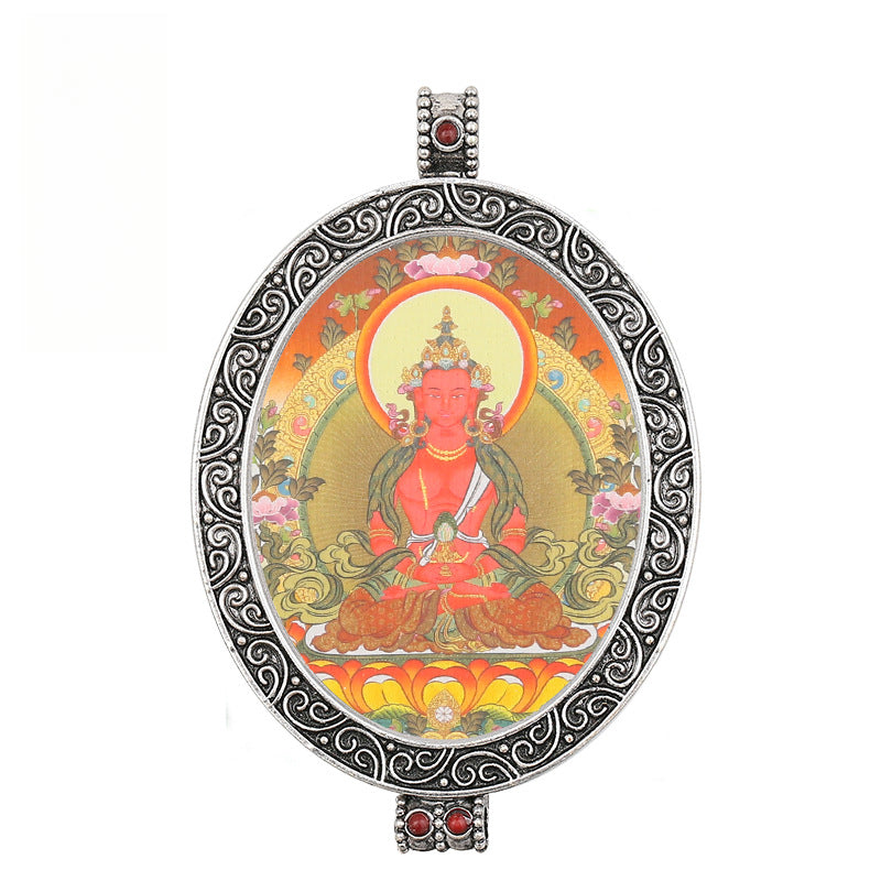Thangka Pendant - Oval Design with Openable Micro Thangka Box