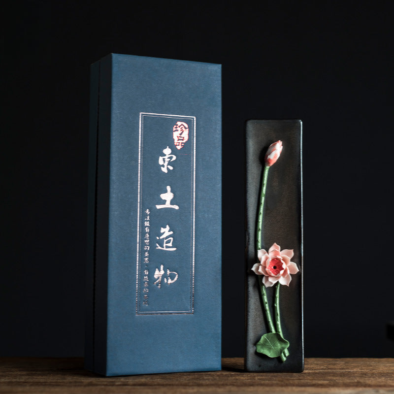 Handmade Floral Ceramic Incense Holder – Home Zen Aromatherapy Burner for Sticks (Includes Free Sandalwood)