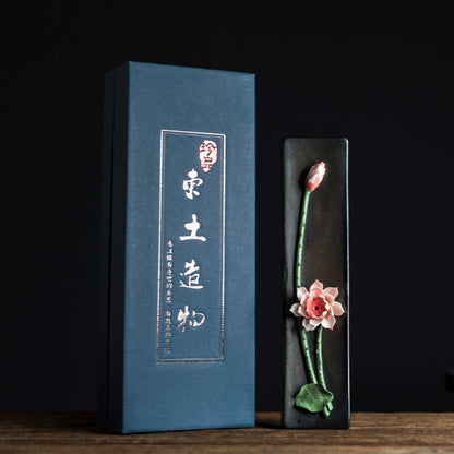 Handmade Floral Ceramic Incense Holder – Home Zen Aromatherapy Burner for Sticks (Includes Free Sandalwood)
