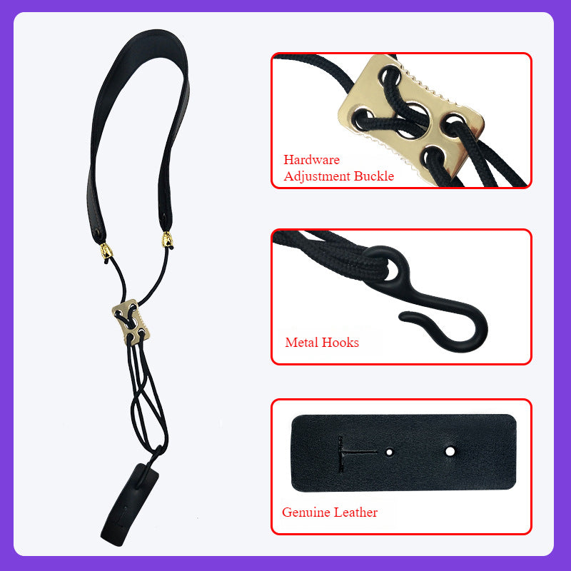Clarinet/Oboe/Bassoon Neck Strap - Adjustable Leather & Nylon Strap with Metal Hook (4cm Wide, 43-58cm Length)