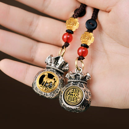 Vintage Zodiac Keychain with Rotatable Lucky Bag Pendant - Chinese Zodiac Signs