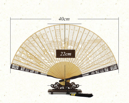 Handcrafted 7 Inch Burmese Wood Folding Fan - Traditional Suzhou Sandalwood Artistry