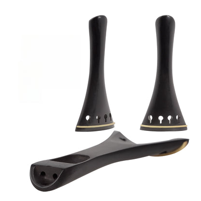 Elegant 4/4 Violin Fittings Set - Ebony with Boxwood Inlay Tailpiece, Pegs, Endpin, and Chin Rest