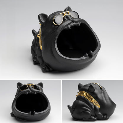 Cartoon Dog Ashtray - Ceramic Windproof Ash Holder with Storage (14.5x11.5x9.5cm)