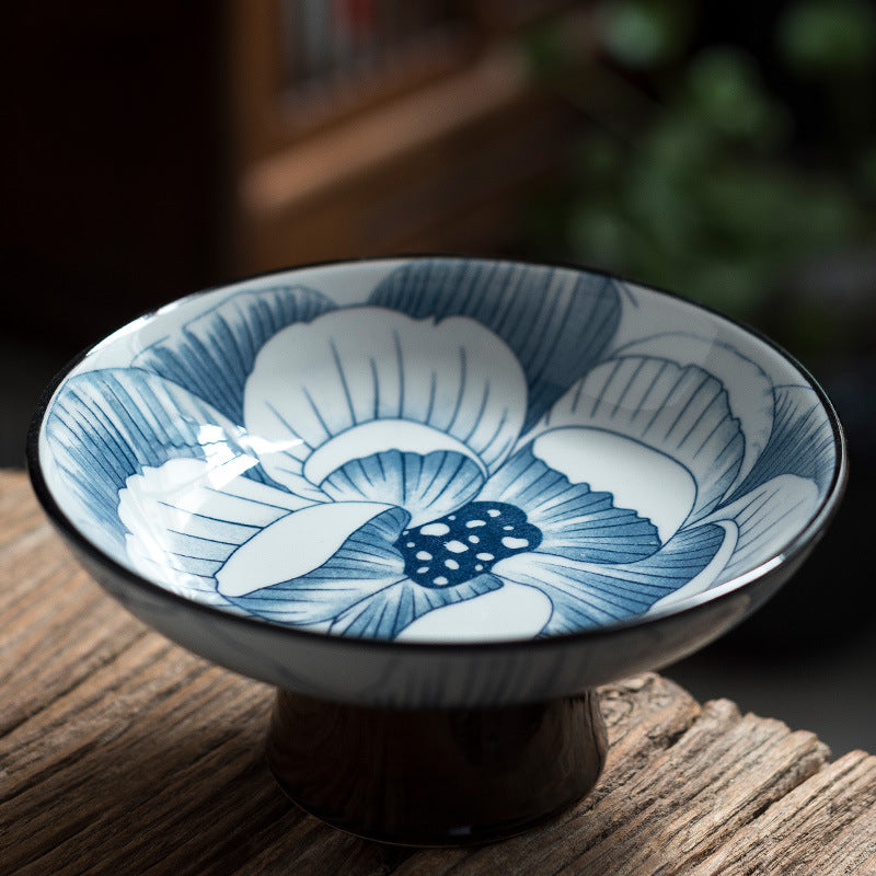 Blue & White Ceramic Fruit Plate - Japanese Style Raised Serving Dish (16.5x7.5cm, 7 Designs)